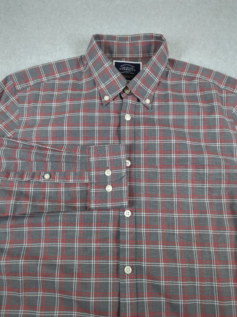 Charles Trywhitt Shirt Men's Medium Plaid Extra Slim Fit Non-Iron Button Down